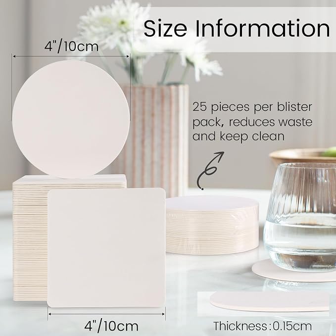 200 PCS Disposable Paper Coasters, Thickened 1.5mm 4 Inch Cardboard Blanks | - Image 2