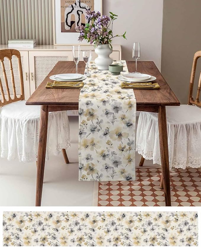 Watercolor Flower Table Runners 72 Inches Long, Cotton Linen Fabric Table - Image 6