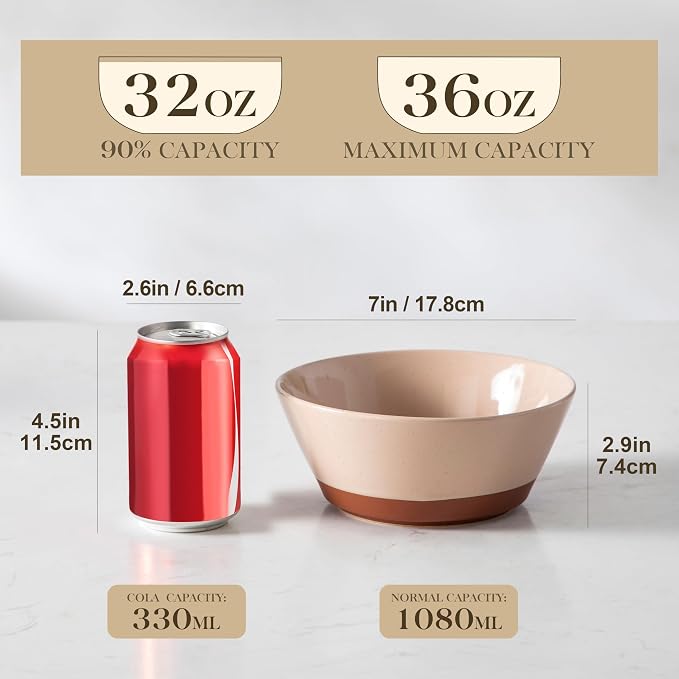 MALACASA Soup Bowls, Ceramic Salad Bowls Set of 4, 36oz Ceramic Bowls | - Image 2