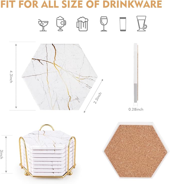 Absorbent Ceramic Stone Coasters Set of 8 - Image 4