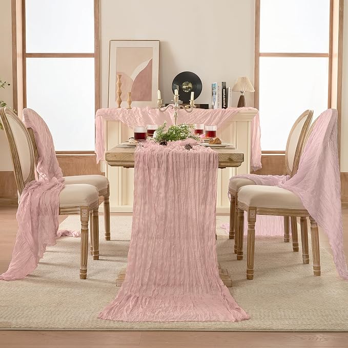 6 Pack Dusty Pink Cheesecloth Table Runners Boho Gauze Home Decor | 120Inch - Image 10