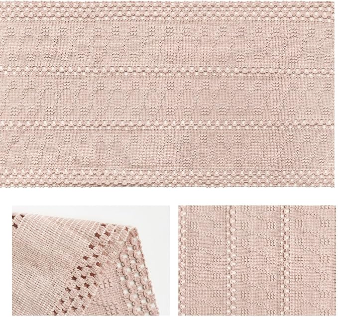 Artoid Mode Pink Woven Farmhouse Hollow Table Runner 12x60 Inch | Holiday - Image 6