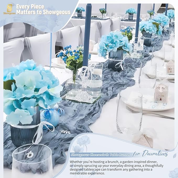 Showgeous 30 Pack Dusty Blue Cheesecloth Table Runner, 17 x 108 Inches | Boho - Image 8