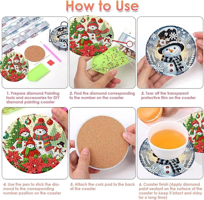 ijbnhd 8 PCS Christmas Diamond Art Coasters Christmas Snowman 4x4 inch | - Image 6