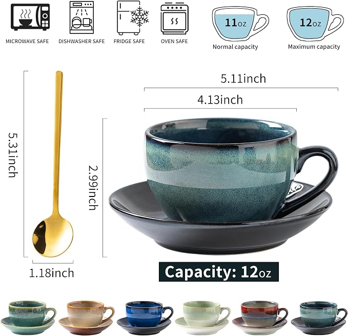 Porcelain Coffee Cup with Saucer Spoon Set, Vintage Design Ceramic Latte Art - Image 5