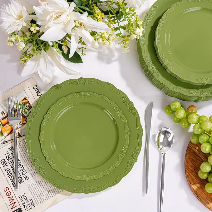 U-QE 100PCS Olive Green Plastic Plates - Image 2