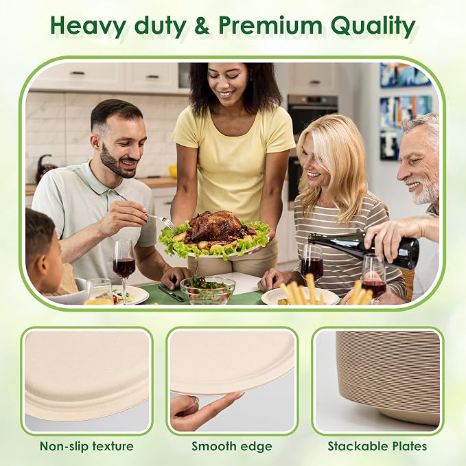 100% Compostable Oval Paper Plates, 12.5Inch 50Pack Disposable Heavy Duty - Image 5