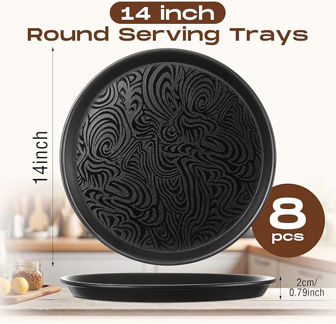 Zopeal 8 Pcs 14 Inch Round Restaurant Serving Trays Non Slip Surface Black - Image 2