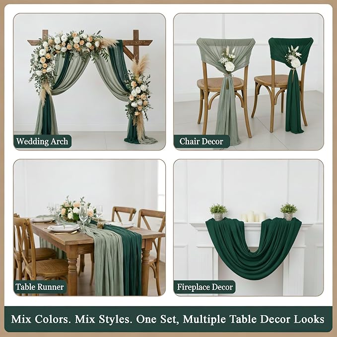 Cheesecloth Table Runner 2 Pack Sage Green and Dark Green, Boho Gauze Table - Image 7