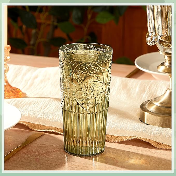 Wiwiqing 20oz Vintage Plastic Drinking Glasses Set of 24, Dark Green Large - Image 5