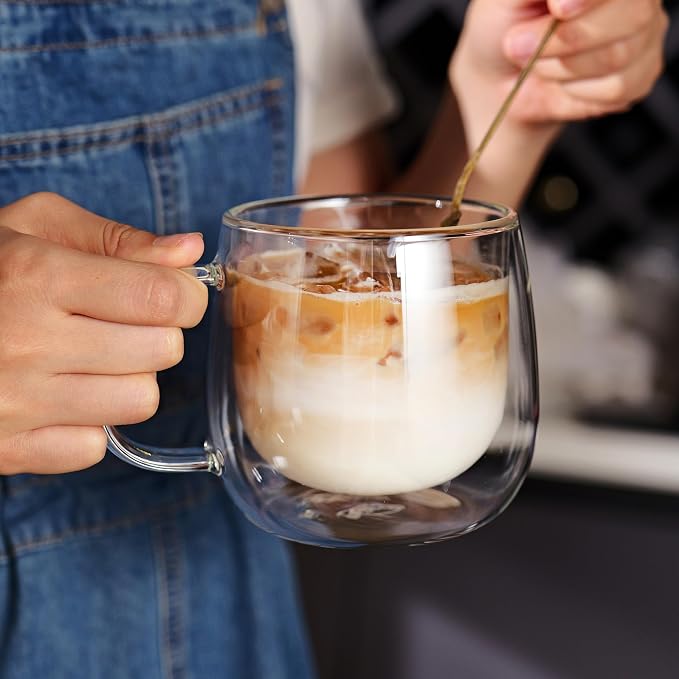 CNGLASS 12oz Double Walled Glass Coffee Mugs, Large Clear Coffee Cups - Image 7