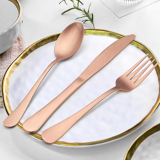 LIANYU 60 Piece Matte Copper Silverware Set - Image 4