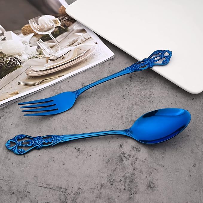 Mirror Polished Blue Silverware Set, 24-Piece 18/10 Stainless Steel Shiny - Image 5