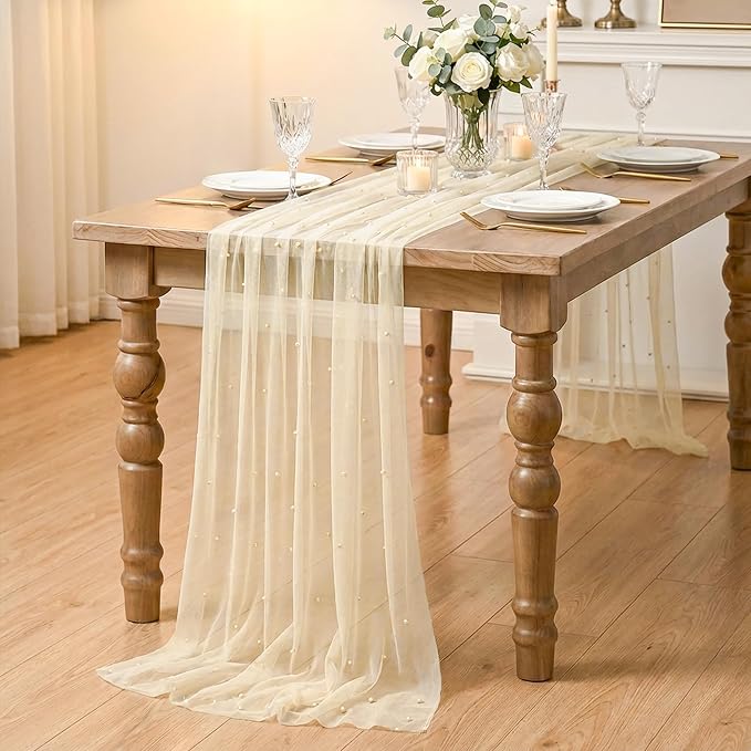 Artoid Mode Pearl Champine Gauze Table Runner 120 Inch 10FT, Seasonal Sheer - Image 6