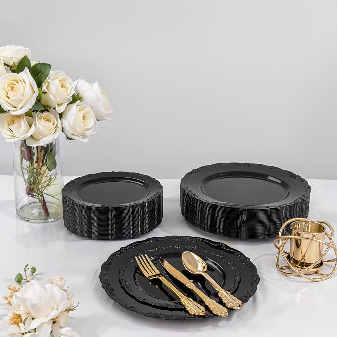 DaYammi 60PCS Black Plastic Plates, Heavy Duty Black Disposable Plates Premium - Image 5