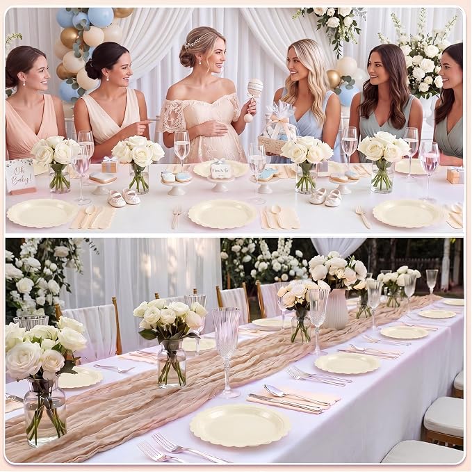 NatNarr 30 Pcs Ivory Paper Plates, Bridal Shower, Engagement, Oil- and - Image 5