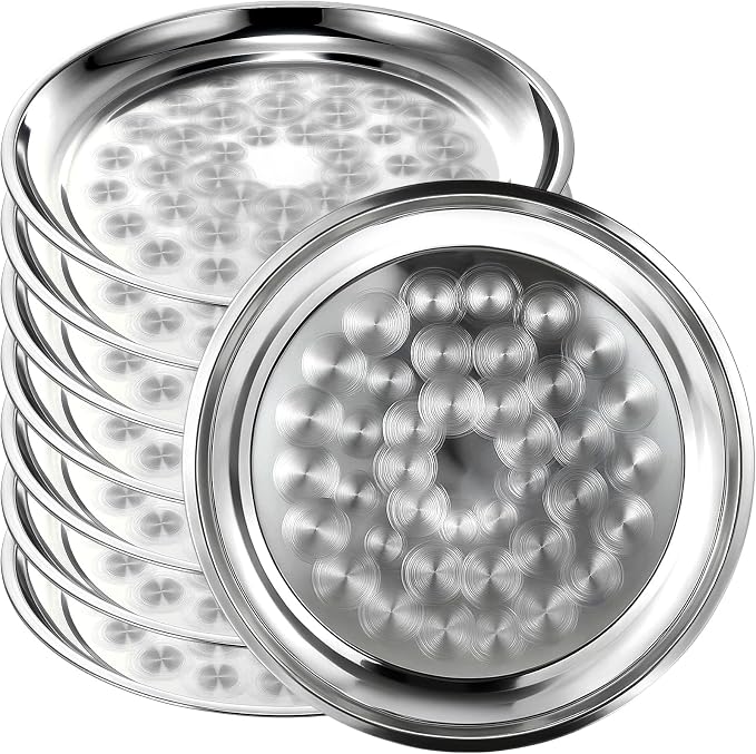 8 Pack Stainless Steel Round Serving Tray by Unknown