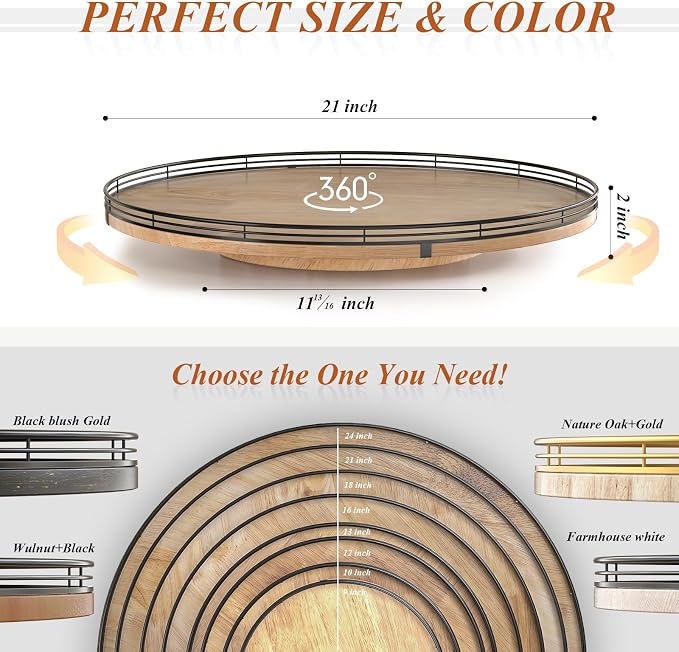 AMH 21-Inch Extra Large Farmhouse Oak Lazy Susan Organizer | Smooth rotating - Image 6