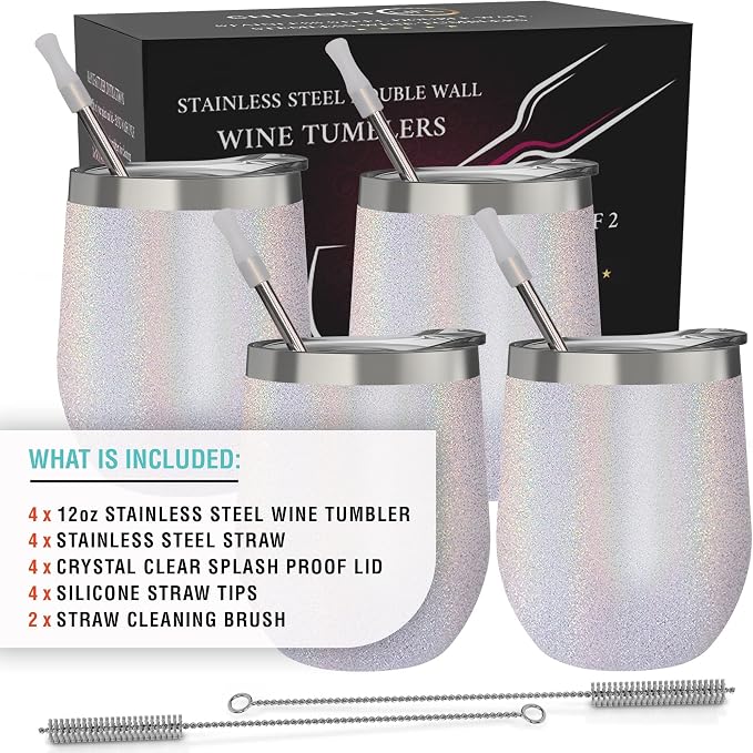 CHILLOUT LIFE 12 oz Stainless Steel Wine Tumblers 4 Pack - Image 4