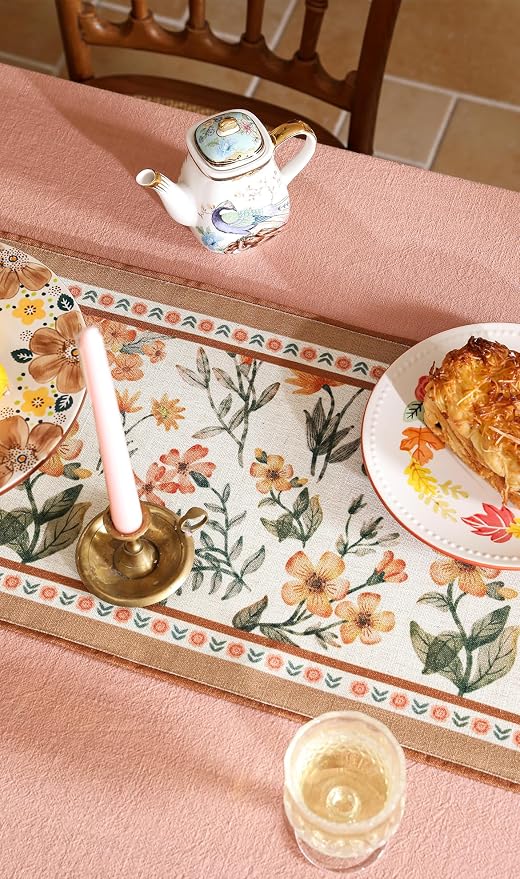 bilin gaier Designer Elegant French Linen Table Runner, Floral Pattern - Image 8