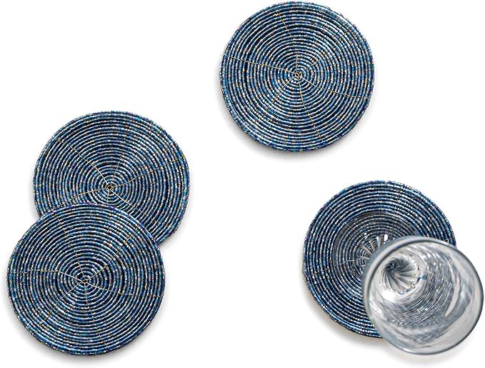Handmade Beaded Coasters, Glass Bead Coasters in Light Blue, Coffee Table Décor - Image 4