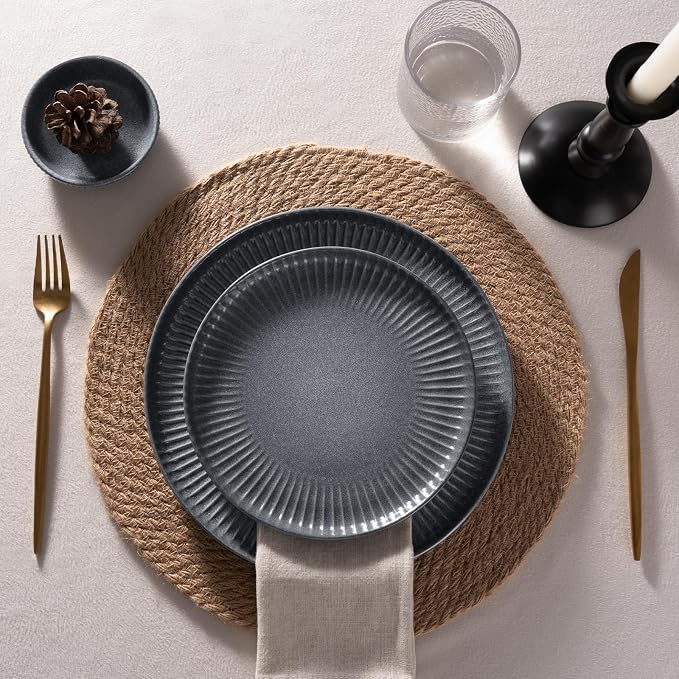 Famiware Ceramic Plates and Bowls Sets, Reactive Glaze Ribbed Dishes - Image 4