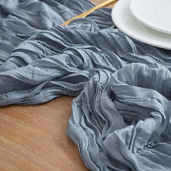 Asee'm 2pcs Cheesecloth Table Runner 120 Inches Dusty Blue Boho Gauze Cheese - Image 4