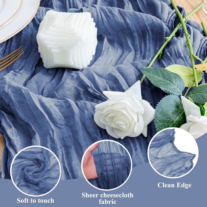 Cheesecloth Table Runner Blue 10FT Boho Gauze Runner - Image 3