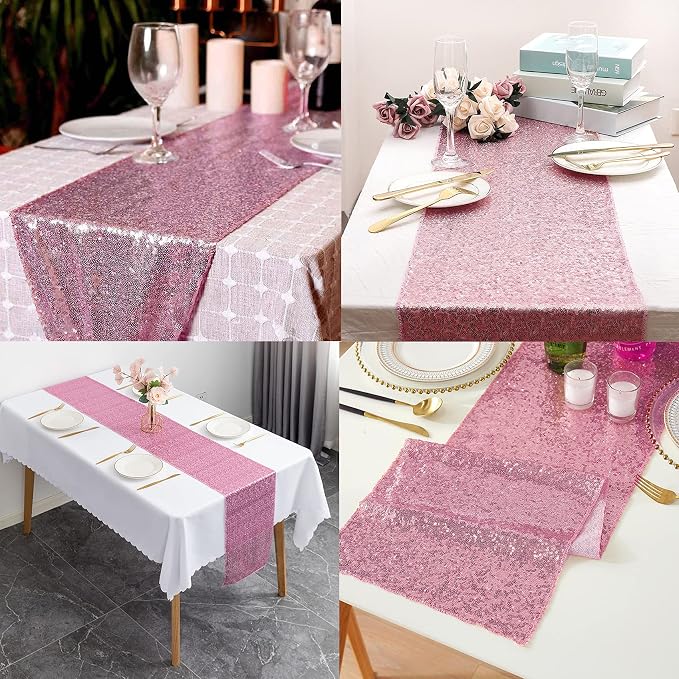 12 Packs 12 X 72 Inch Pink Sequin Table Runner Glitter Dining Table Runner - Image 5