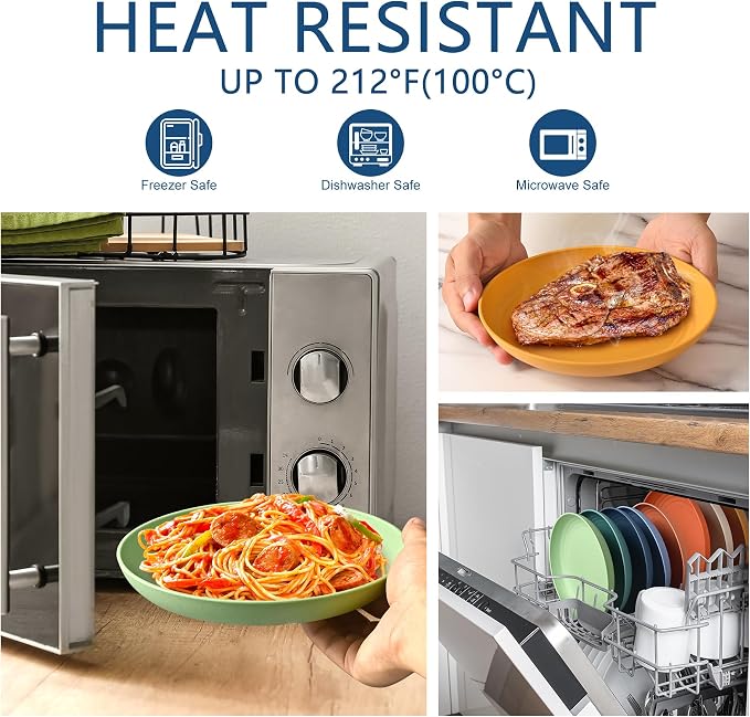 HOTEC 8-Pack 8inch BPA Free Unbreakable Deep Plastic Plates, Wheat Straw - Image 5