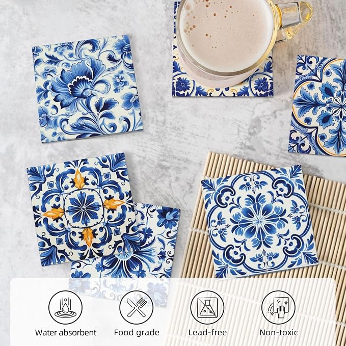 Coasters Set of 6, Coasters for Drinks Absorbent Stone - Image 6