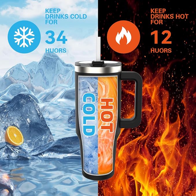 30 oz Tumbler with Handle, Tumbler with Lid and Straw, Double Wall Insulated - Image 2