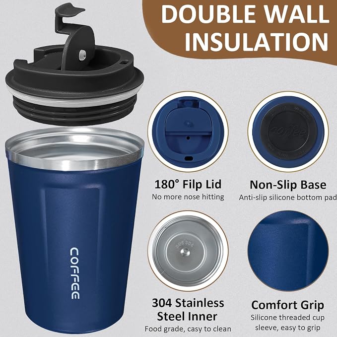 4 Pack Travel Coffee Mug 12oz Insulated Coffee Cup - Image 3