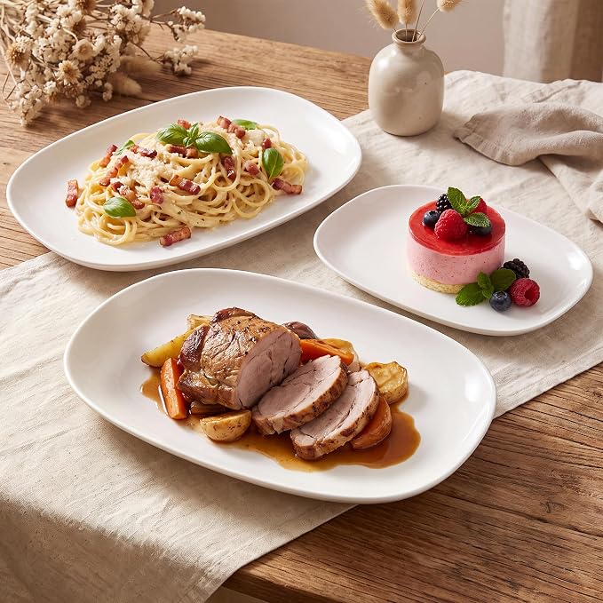 Kassel Ceramic Serving Platter Set White Porcelain Serveware - Image 7