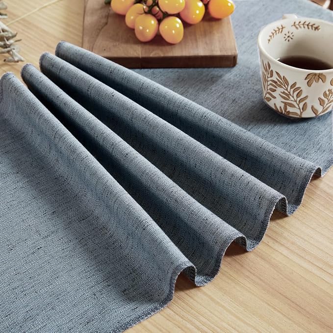 Cotton Linen Table Runner, 13x90 Inch, Dusty Blue - Image 5
