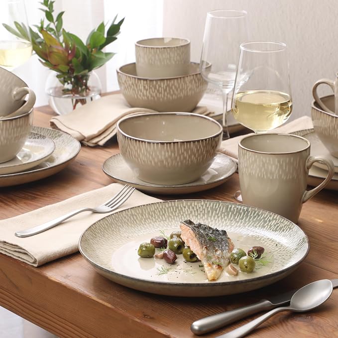 Gibson Elite Jasper 16 Piece Plates and Bowls Reactive Glaze Dishes Stoneware - Image 2
