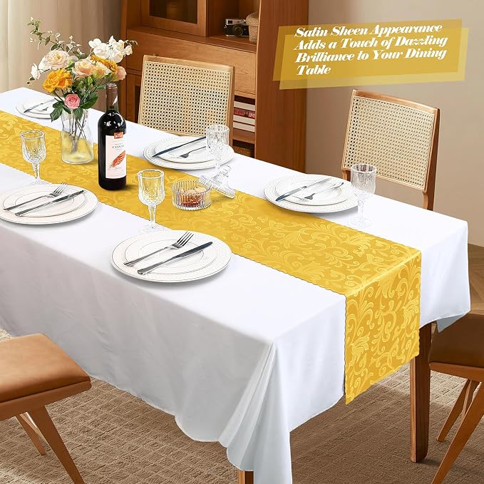 MILVOWOC Gold Satin Table Runner, 4 Pack, 12 x 72 Inch | Jacquard Damask - Image 6