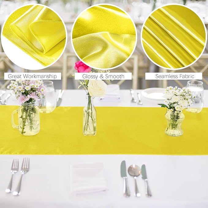 Aneco 12 Pack Satin Table Runner 12 x 108 Inch Yellow Long Wedding Satin Silk - Image 3