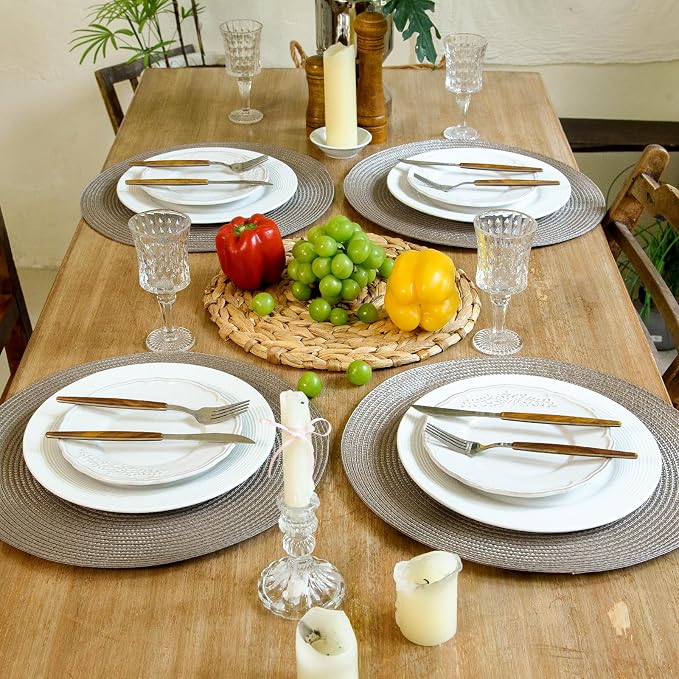 FunWheat Round Braided Placemats Set of 6 Table Mats - Image 8