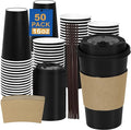 16 oz 50 Pack Coffee Cups with Lids and Sleeves, Hot Disposable To Go Travel by COOLCAP
