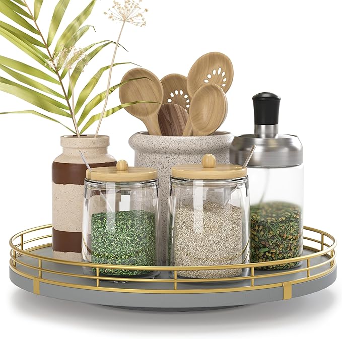 Oroutor 10-Inch Gray Wooden Lazy Susan Spice Organizer by Oroyutor