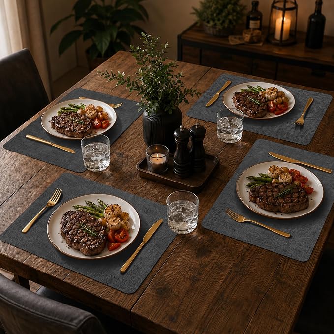 Maxpearl Faux Leather Placemats Set of 8, Dark Grey | Waterproof - Image 2