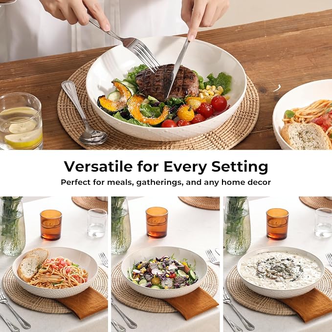 Y YHY Large Pasta Bowls, 45 oz Embossed Salad Bowls - Image 4