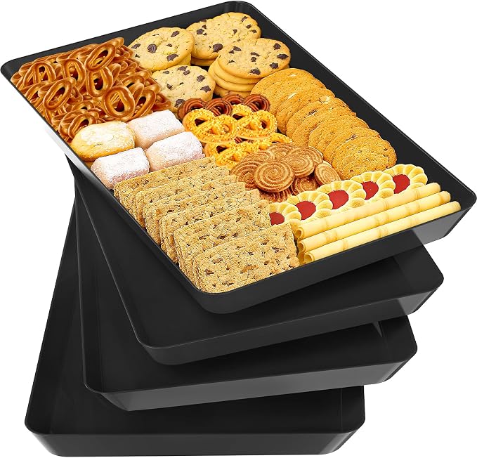 SpaceTrove 4-Pack Serving Tray Set, Reusable Plastic Serving Platter by Unknown