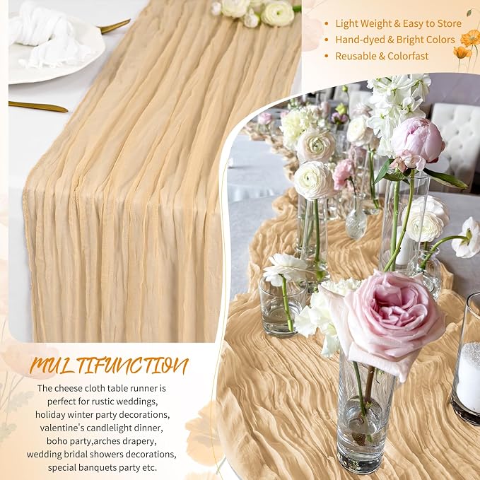Showgeous 4 Pack Nude Cheesecloth Table Runner, 17 x 108 Inches | Boho - Image 5