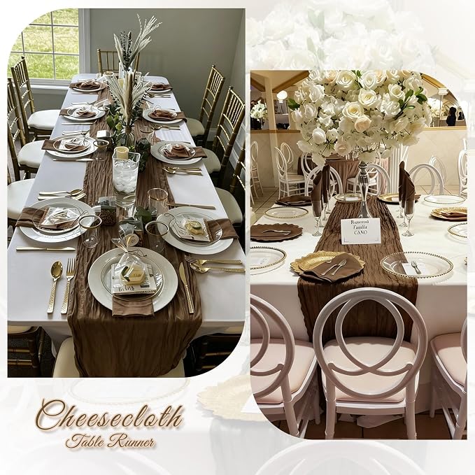 6 Pack Brown Cheesecloth Table Runner, 17 x 108 inch, Semi Sheer Boho Cheese - Image 6