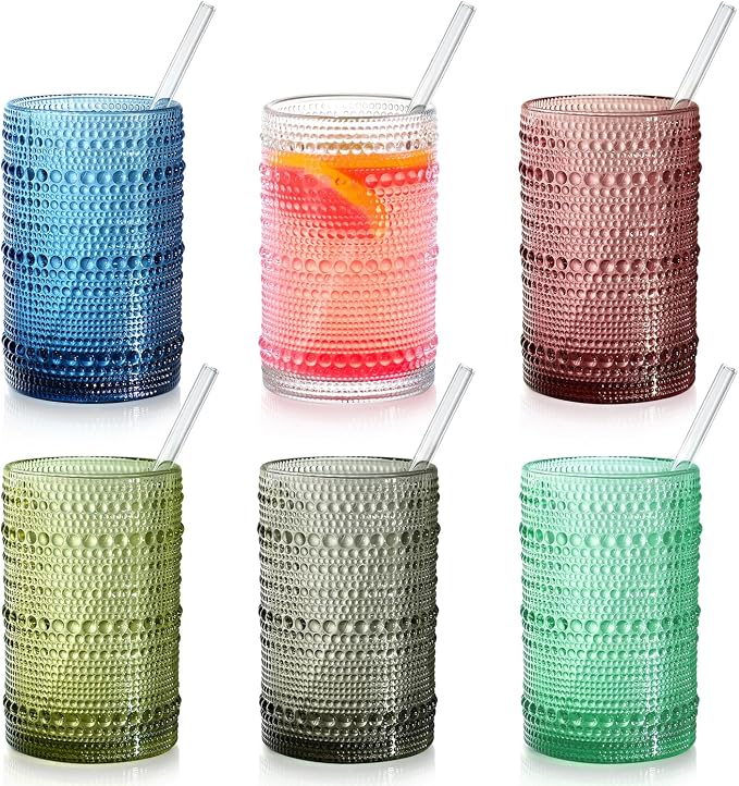 15 oz Colored Hobnail Drinking Glasses by Unknown