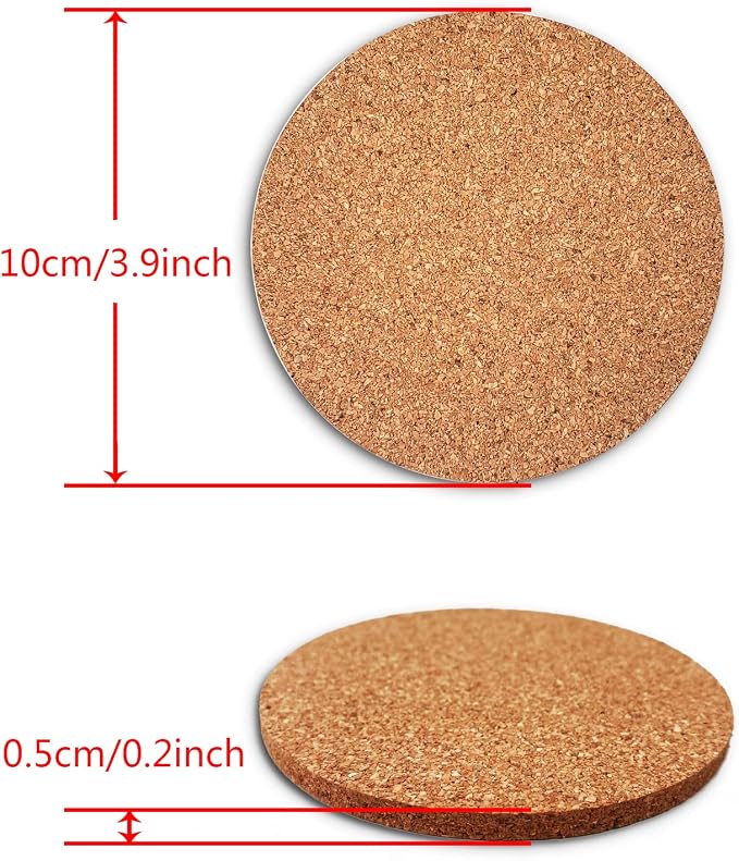 8PCS Cork Coasters for Drinks Absorbent Coaster 3.9 inch Round Simple Style - Image 2