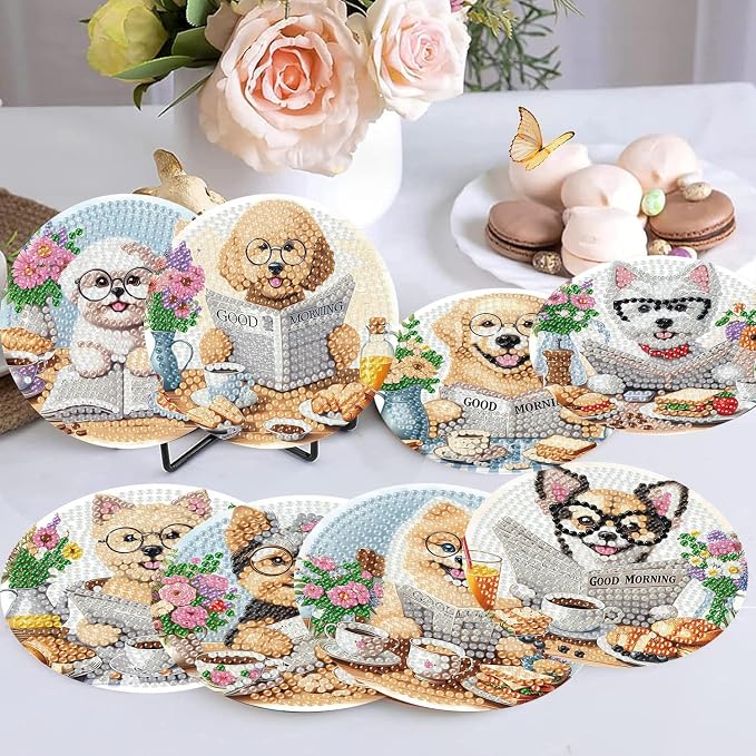 Ekuxom 8 Pcs Dog Diamond Art Coasters Kit - Image 4