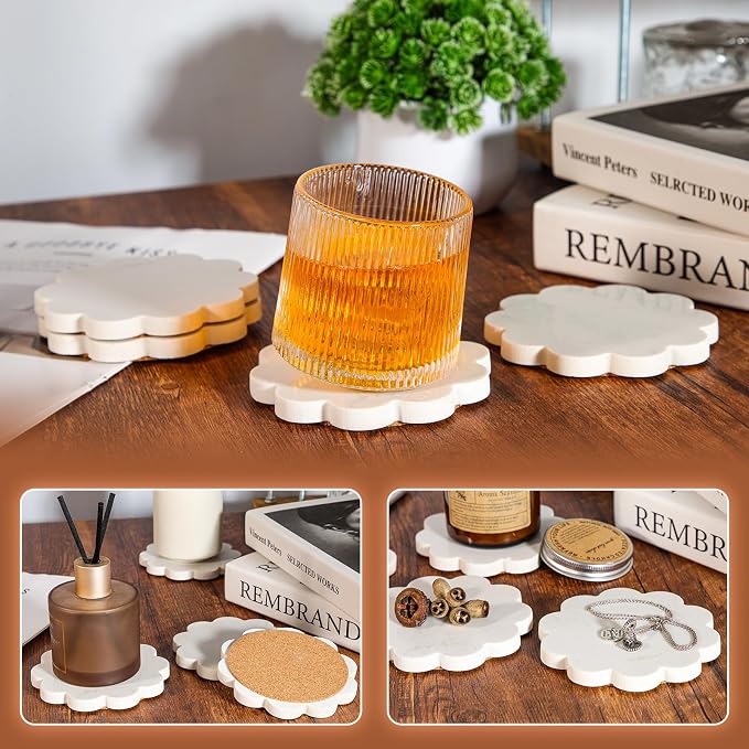 Flower Marble Coasters Set of 4, Stone Coasters - Image 2
